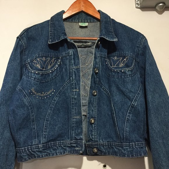 VINTAGE BIANCA MARIA CASELLI CROPPED DENIM JACKETS SIZE S - Picture 1 of 10